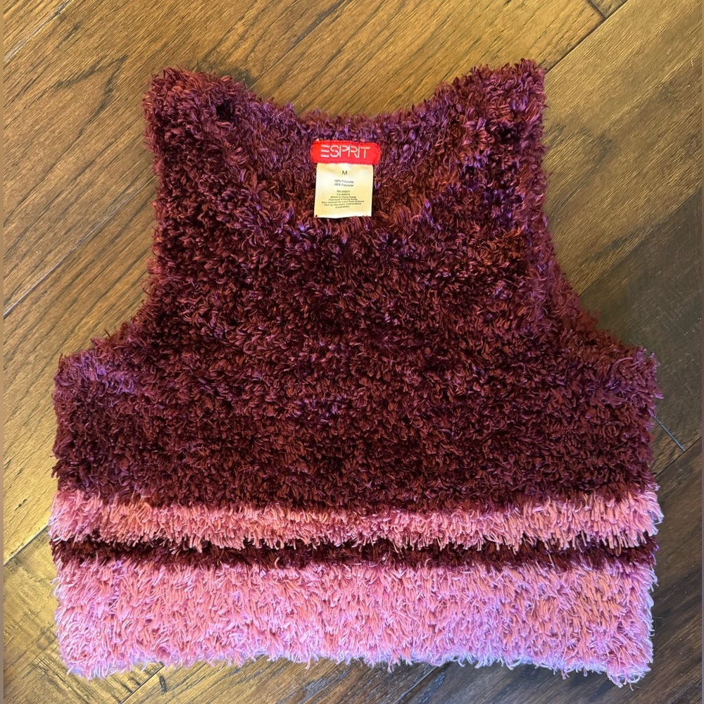 Vintage Esprit Fuzzy Knit Tank Top Burgundy Pink Colorblock Sleeveless Size M